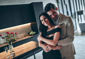 Stylish couple in their luxury kitchen
